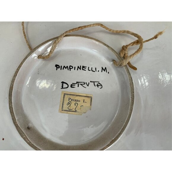 Italian Wall Plate Handmade Signed Pimpinelli M. Deruta Made in Italy Bird Pot - Picture 8 of 9